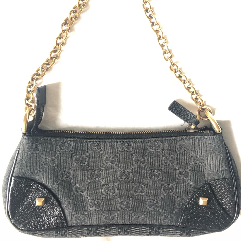 Gucci GG Supreme Black Bag w Gold Chain / Hardware
